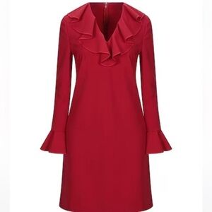 Valentino - Red Crêpe Ruffle V-Neck Long Sleeve Dress
NWT